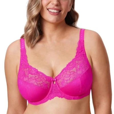Image of Delimira Women&#039;s Beauty Lace Non Padded Minimiser Full Figure Underwire Bra Glitter Pink 42C