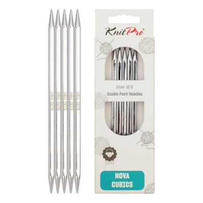 Image of KnitPro 20 cm x 6 mm Nova Cubics Double Pointed Needles, Shiny Brass, Silber