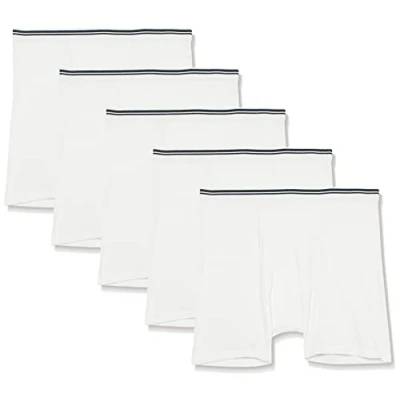 Image of Amazon Essentials Men&#039;s Comfortable Cotton Tag Free Boxer Briefs, Pack of 5, White, XXL