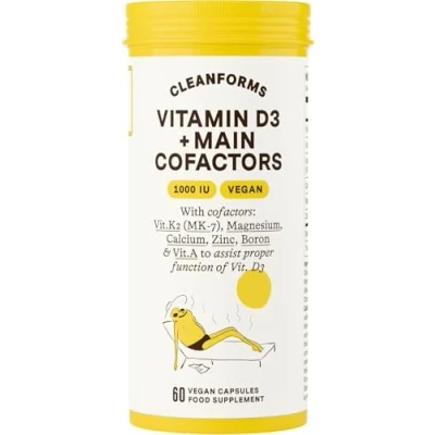 Image of Cleanforms Vegan Vitamin D3 1000iu with Vit K2, Magnesium, Calcium, Zinc, Boron &amp; A 60 Capsules for Immune, Bone, and Heart Support Promotes Effectiveness