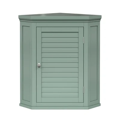 Image of Teamson Home Glancy Removable Corner Wall Cabinet with Faux Louvered Door, Sage Green