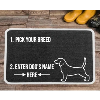 Image of Pet REBELLION Extra Large Personalised Absorbent Machine Washable Food Mat For Dogs Feeding Bowls Non Slip Reduces Movement Rounded Corners to Stay Flat (Beagle Charcoal)