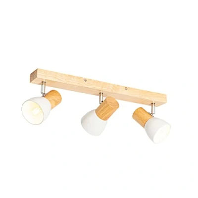 Image of Qazqa Ceiling Spotlight Wood with White Adjustable 3 Way Light Thorin Country I Rustic Suitable for LED E14 Surface Mounted spotway Living Room K