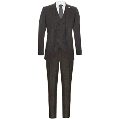 Image of TruClothing Mens Brown Wool 3 Piece Suit Double Breasted Tweed Peaky Blinders 1920 Canvas Size 50 (Chest)