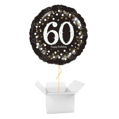 Image of Sparkling Celebration Birthday Round Foil Helium Balloon Inflated in a Box (Foil, 60th Birthday)
