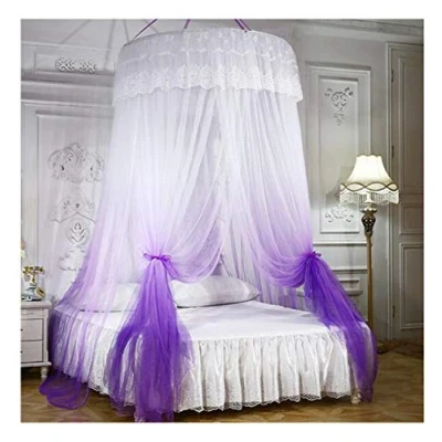 Image of Large Romantic Princess Dome Mosquito Net Color Gradient Lace Bed Canopy Nets Hanging Curtains for Double/Single/King Size Adult Bedroom Kids Rooms Wedding (Purple)