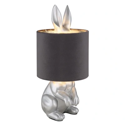 Image of Rabbit Table Lamp with Round Shade Silver Colored Matt 1x E27