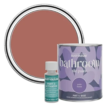 Image of Rust Oleum Red Water Resistant Bathroom Tile Paint in Satin Finish Salmon 750ml