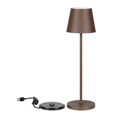 Image of V TAC VT 7522 Dimmable LED Table Lamp Wireless with Touch Control Rechargeable Brown for Indoor and Outdoor Use IP54 Home Restaurant 4400 mAh Battery Warm White 3000K 2W