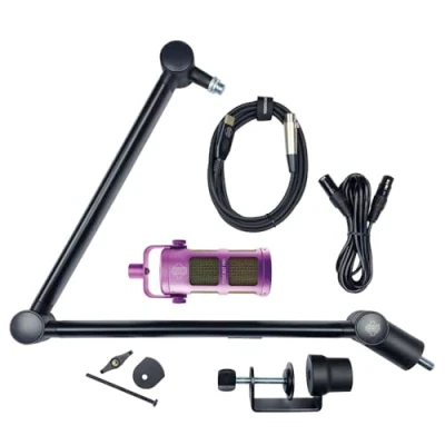 Image of VOICECASTING PACK Mic, Boom Arm, USB &amp; XLR Cables PRO Kit for Podcast, Broadcast, Streaming, Gaming VC No Phantom Power required Lifetime Microphone Warranty. Designed Built in UK Purple