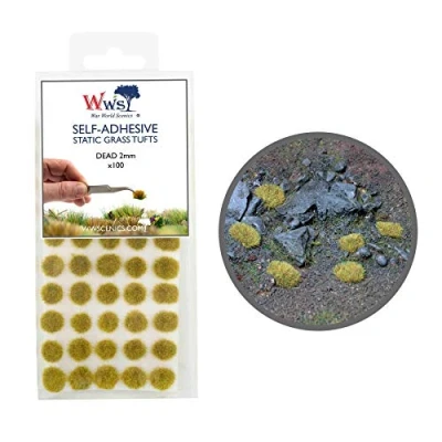 Image of War World Scenics Self Adhesive Static Grass Tufts x 100 Dead, 2mm Model Railway Wargame Scenery Railroad Modelling Diorama Miniature Hobby Tabletop