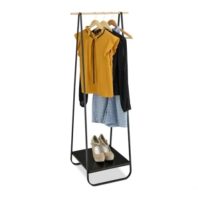 Image of Relaxdays Metal Rack, with Shelf, HWD: 141 x 56 45 cm, Clothing Rail, Freestanding Wardrobe, Black/Brown, Iron