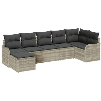 Image of vidaXL 7 Piece Garden Sofa Set with Cushions Light Grey Poly Rattan