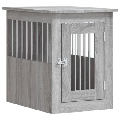 Image of &#039;vidaXL Engineered Wood Dog Crate Furniture, Grey Sonoma Dual Purpose Pet Cage &amp; End Table with Lockable Door Ventilated Design 45x62x59cm
