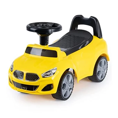 Image of Hillington Kids Ride On Sliding Sports Car Push Along Foot to Buggy For Toddlers Under Seat Storage &amp; Musical Steering Wheel Licensed 18 36 Months Old (Yellow)