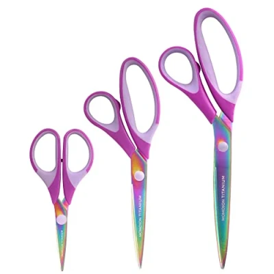 Image of BambooMN Titanium Softgrip Scissors Set for Sewing Arts Crafts Office Jubilee Yarn 1 of 3 Purple