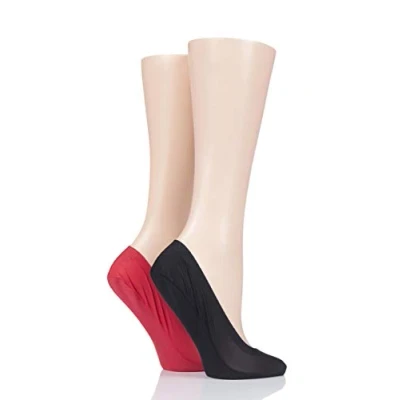 Image of 2 Pair Red / Black Smooth Nylon Shoe Liners Ladies 4 8 Elle