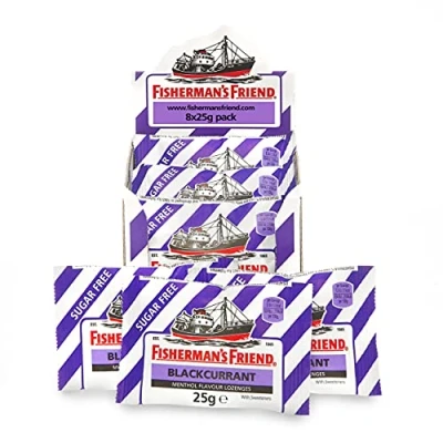 Image of Fisherman&#039;s Friend Fishermanâ™s Blackcurrant Lozenges, Sugar Free Extra Strong Menthol Throat Pack of 8 (25 g)