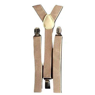 Image of L&amp;C® MENS LADIES UNISEX ADJUSTABLE SLIM BRACES TROUSER SUSPENDERS FANCY DRESS CLIP ON (Beige)