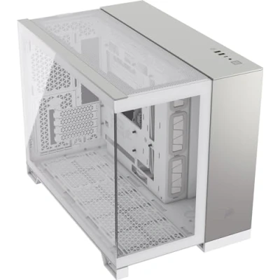 Image of CORSAIR 2500X Small Tower mATX Dual Chamber PC Case Panoramic Tempered Glass Reverse Connection Motherboard Compatible No Fans Included White/Satin Gray Aluminium