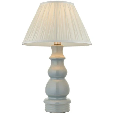 Image of Provence &amp; Chatsworth Base Shade Table Lamp Blue Grey Glaze, Satin Nickel Plate Ivory Silk Fabric