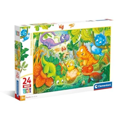 Image of Clementoni Jigsaw Puzzle Dinos Happy Oasis 24 Maxi Pieces Supercolor For Children 3 5 Years, Cartoon, Dinosaurs, Gift Boy/Girls, Kids, Made In Italy, 28524