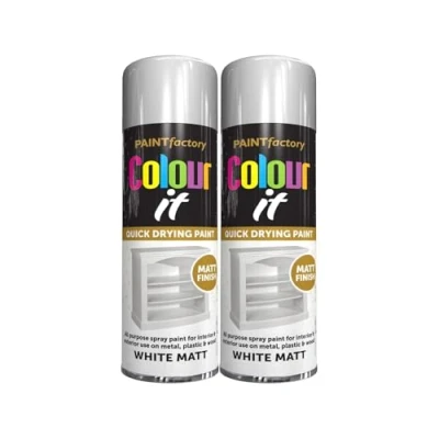 Image of PNJB White Matt Spray Paint, Aerosol Quick Drying, Ideal For Metal, Plastic, Wood, Interior &amp; Exterior Use, Versatile,Excellent Coverage,250ml, (2PCS)