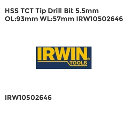 Image of Irwin HSS TCT Tip Drill Bit 5.5mm OL93mm WL57mm IRW10502646
