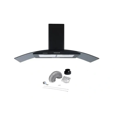 Image of Cookology CGL100BK/A Energy A Rated 100cm Curved Smoked Glass Black Cooker Hood &amp; Ducting Kit