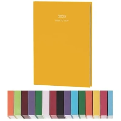 Image of Top Sale 2025 A5 Week To View Yearly Diary with Hard Cover and Matching Ribbon Marker (Yellow)