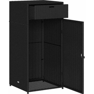 Image of vidaXL Outdoor Storage Cabinet PE Rattan Garden/Patio Furniture Black, Powder Coated Steel Frame, Weather Resistant Material, Ample 55x55x111cm