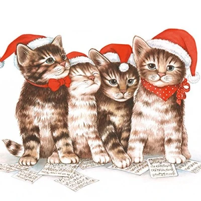 Image of Ambiente 3 Ply Paper Lunch Napkins, Christmas Singing Cats