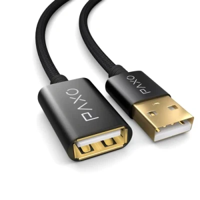 Image of PAXO 3m Nylon USB 2.0 extension black, A cable, aluminium plug, fabric sheath