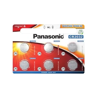 Image of Panasonic CR2032 Lithium 3 Volt Battery card of 6