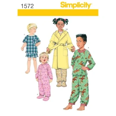 Image of Simplicity Sewing Pattern 1572: Toddlers&#039; and Child&#039;s Sleepwear Robe, Size, Paper, White, BB (3 4 5 6)