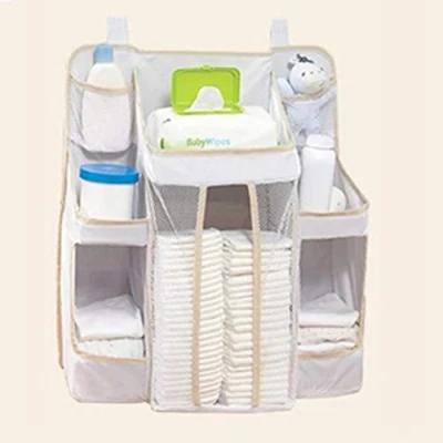 Image of Diaper Organizer, Sunzit Crib Storage Bag Baby Nursery Organizer Multifunction Bedside Hanging for Use