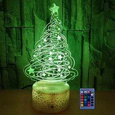 Image of Creative 3D Christmas Tree Night Light USB Power Remote Control Decor Table Desk Lamps 7/16 Color Changing Lights LED Lamp Xmas Home Love Brithday Children Kids Gift