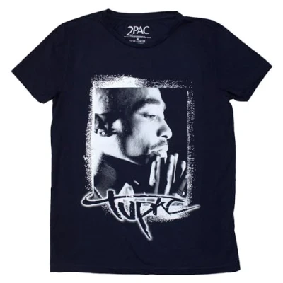 Image of Rock Off officially licensed products Tupac Spray Photo Womens T Shirt M Navy