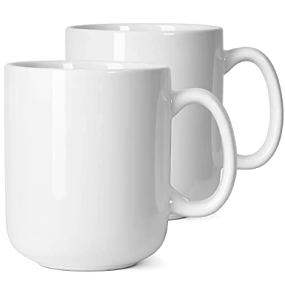 Image of Smilatte 20 OZ Large Coffee Mug, M016 Plain Ceramic Boss Big Tea Cup with Handle for Dad Men, Set of 2, White