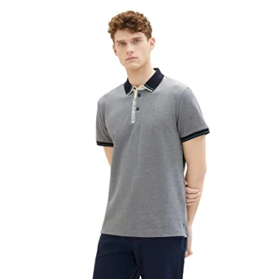 Image of TOM TAILOR Men&#039;s 1035621 Polo Shirt, 31501 Navy Vintage Beige Twotone, XL