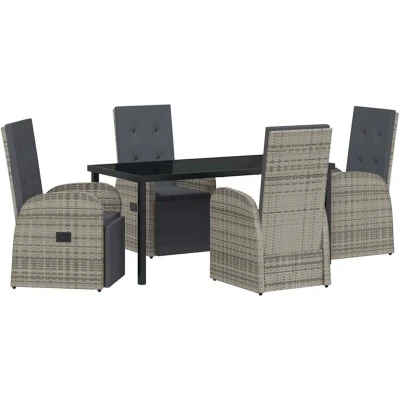Image of vidaXL 5 Piece Garden Dining Set with Cushions Grey Poly Rattan