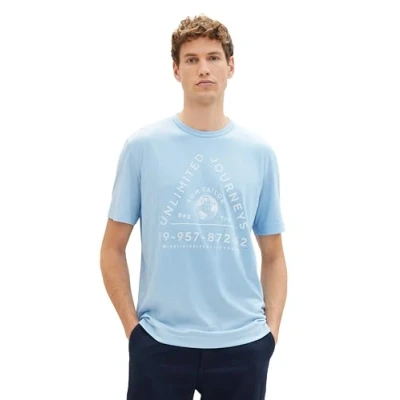 Image of TOM TAILOR Men&#039;s 1039644 T Shirt, 34210 Middle Blue Beige Grindle, XL