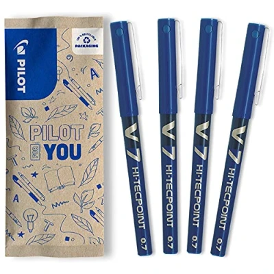 Image of Pilot V7 Liquid Ink Rollerball 0.7mm Tip Blue, Pack of 4