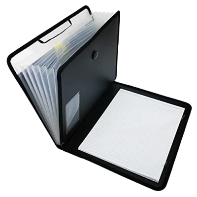 Image of D.RECT File Set with Expandable and Portable Briefcase Sorter for Documents Button Closure 7 Compartments A4 Black