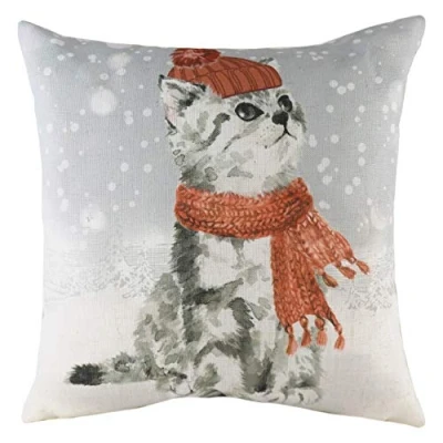 Image of Evans Lichfield Snowy Cat with Scarf Cushion Multicolour Size 43 cm x