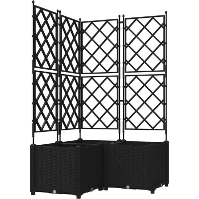 Image of vidaXL Garden Planter with Trellis 3 pcs Black 80x80x143 cm