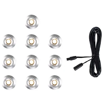 Image of MiniSun Pack of 10 15mm Warm White LED Round IP67 Rated Garden Decking/Kitchen Plinth Lights Kit Complete with a 3M Extension Cable