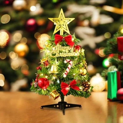 Image of Tabletop Christmas Tree Small Artificial Xmas Trees Office Desk with LED Lights 30cm Miniature for Kids Mini Desktop Decoration Holiday Party Home Decor
