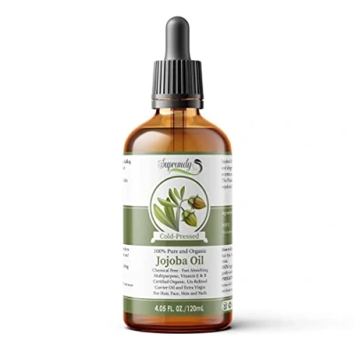 Image of Supremely Organic Golden Certified Jojoba Oil 120ml Glass Bottle 100% Pure Cold Pressed Multipurpose Unrefined Hexane Free Carrier for Face Hair and Nails
