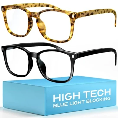 Image of livho 2 Pack Blue Light Blocking Glasses, Computer Reading/Gaming/TV/Phones Glasses for Women Men,Anti Eyestrain &amp; UV Glare (Clear+Clear Pink)